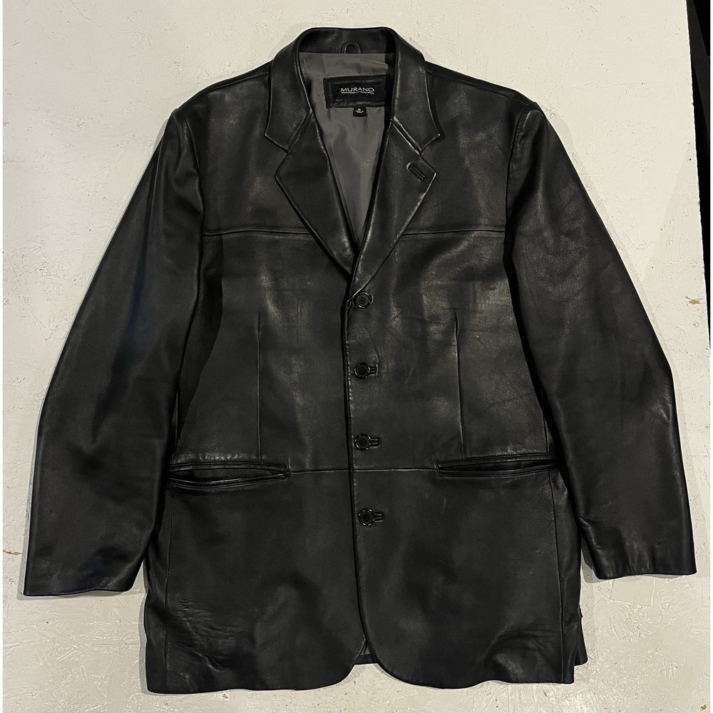 Vintage Murano Lambskin Men's Formal Casual Size XL Leather Jacket‎ Black